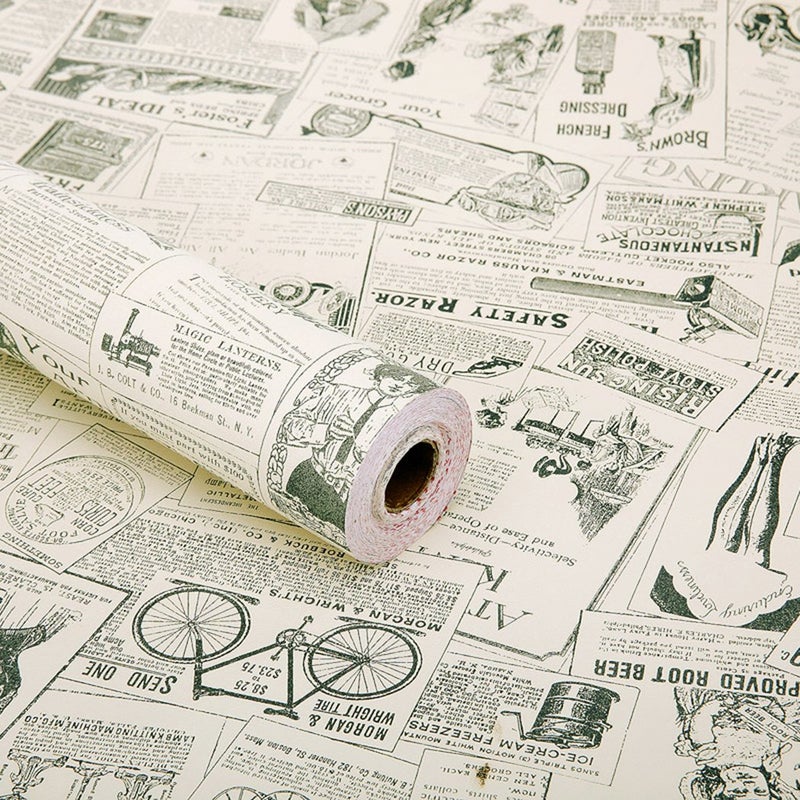 GLOW4U Vintage Newspaper Vinyl Contact Paper Wallpaper Self Adhesive Cabinet Shelf Drawer Liner for Kitchen Bathroom Backsplash Countertop Cupboard Table Desk Wall Decor (17.7 x 117 Inches,Smooth) - Image 3